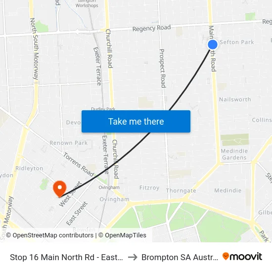 Stop 16 Main North Rd - East side to Brompton SA Australia map