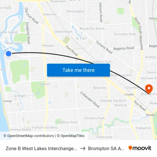 Zone B West Lakes Interchange - West side to Brompton SA Australia map