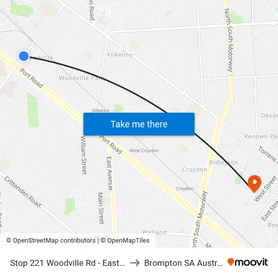 Stop 221 Woodville Rd - East side to Brompton SA Australia map