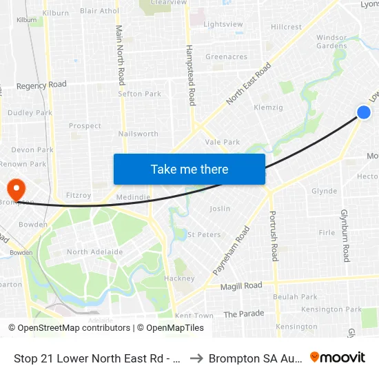 Stop 21 Lower North East Rd - West side to Brompton SA Australia map