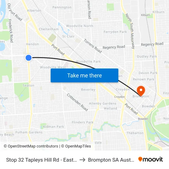 Stop 32 Tapleys Hill Rd - East side to Brompton SA Australia map