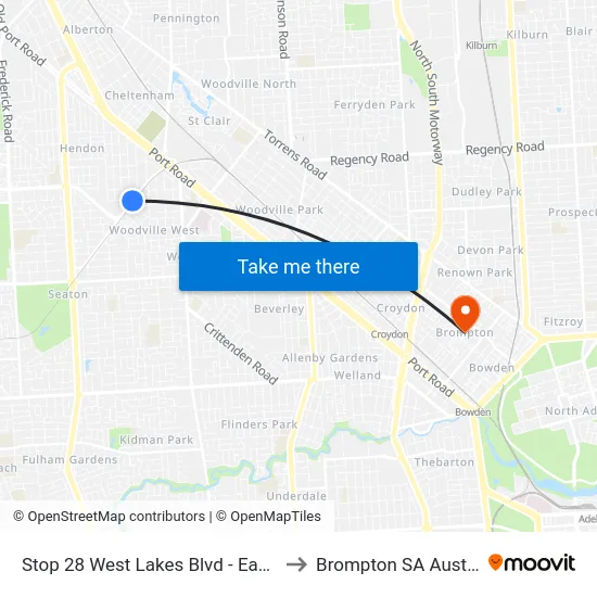 Stop 28 West Lakes Blvd - East side to Brompton SA Australia map