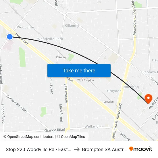 Stop 220 Woodville Rd - East side to Brompton SA Australia map