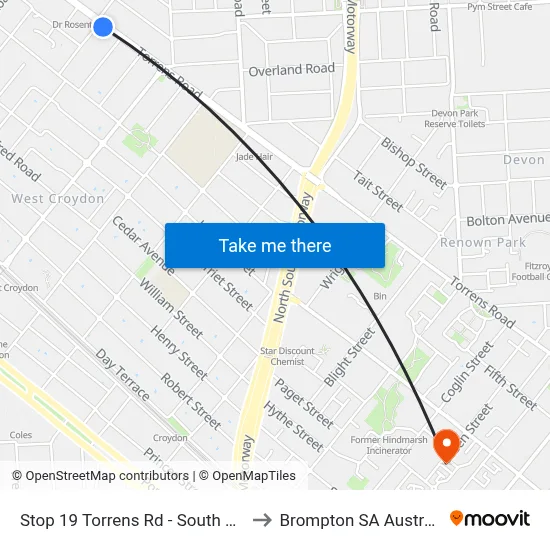 Stop 19 Torrens Rd - South side to Brompton SA Australia map