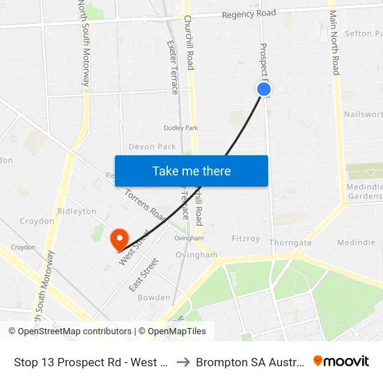 Stop 13 Prospect Rd - West side to Brompton SA Australia map