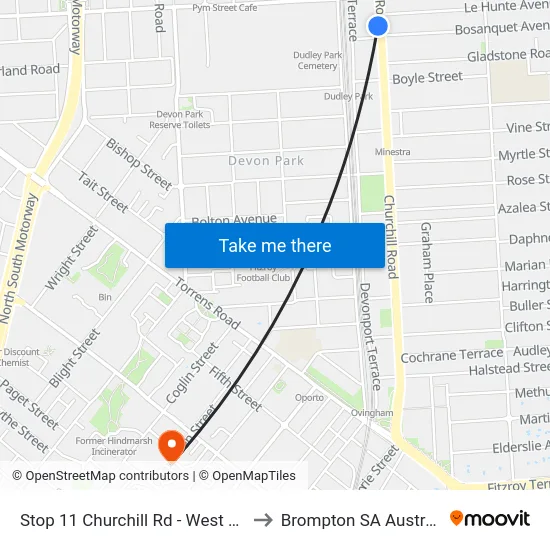 Stop 11 Churchill Rd - West side to Brompton SA Australia map