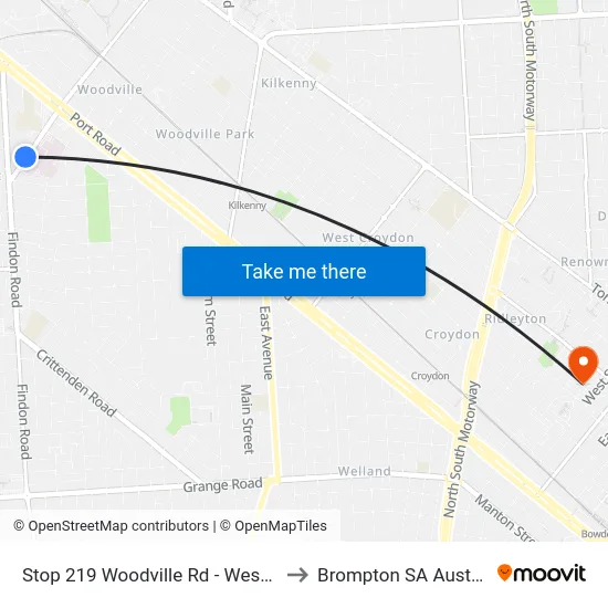 Stop 219 Woodville Rd - West side to Brompton SA Australia map