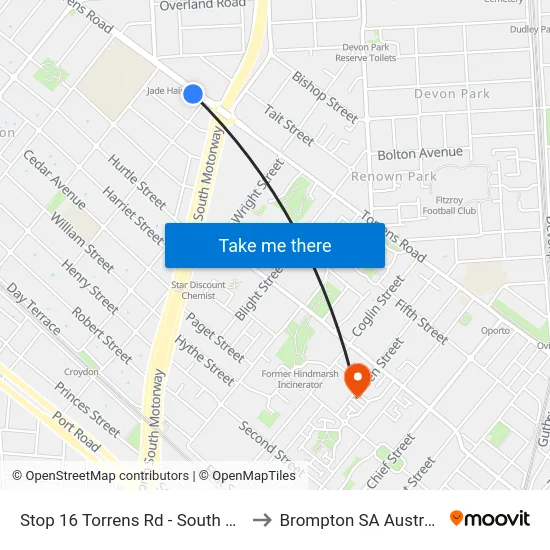 Stop 16 Torrens Rd - South side to Brompton SA Australia map
