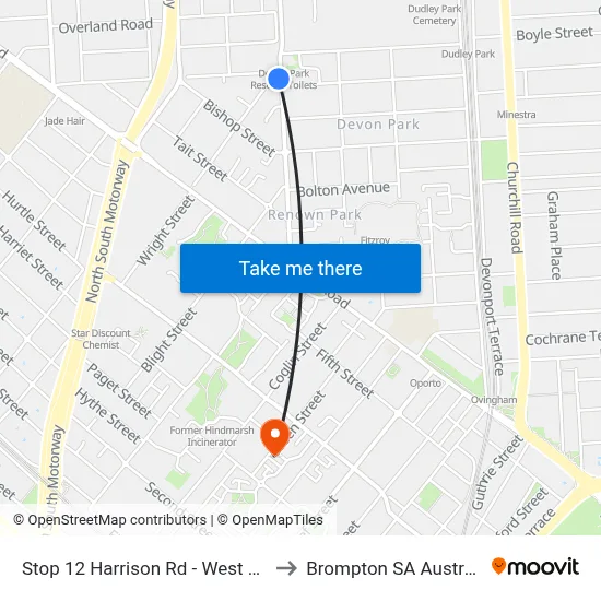 Stop 12 Harrison Rd - West side to Brompton SA Australia map