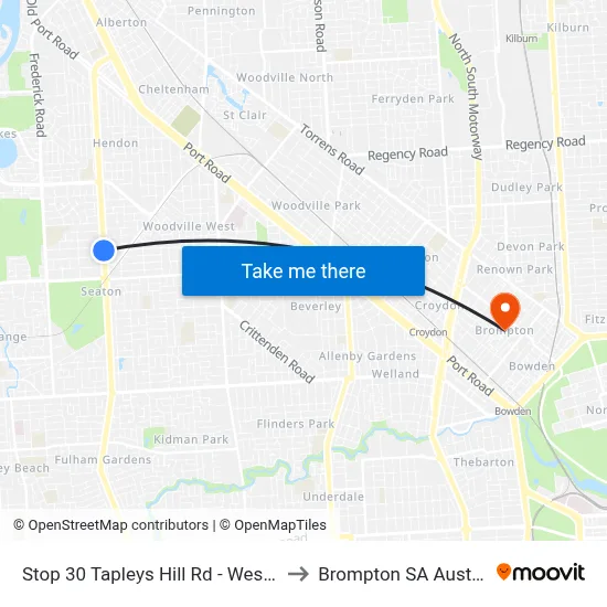 Stop 30 Tapleys Hill Rd - West side to Brompton SA Australia map