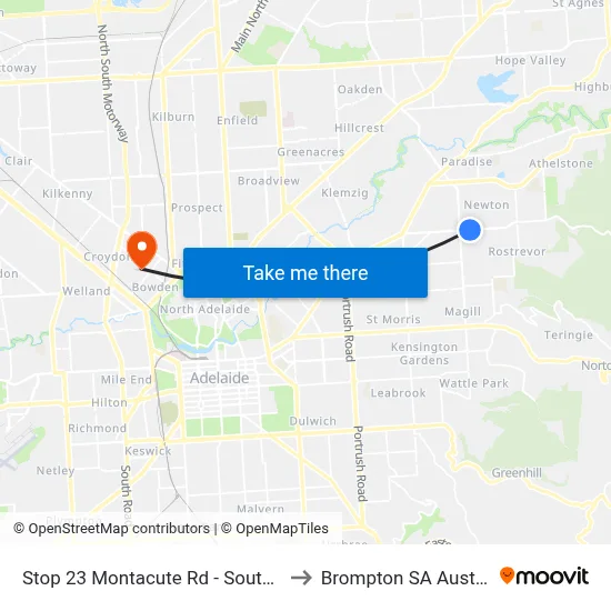 Stop 23 Montacute Rd - South side to Brompton SA Australia map