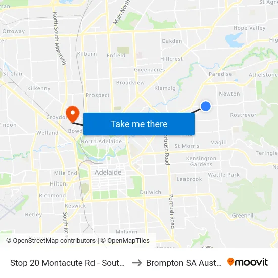 Stop 20 Montacute Rd - South side to Brompton SA Australia map