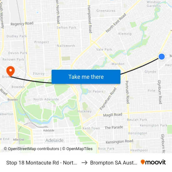 Stop 18 Montacute Rd - North side to Brompton SA Australia map