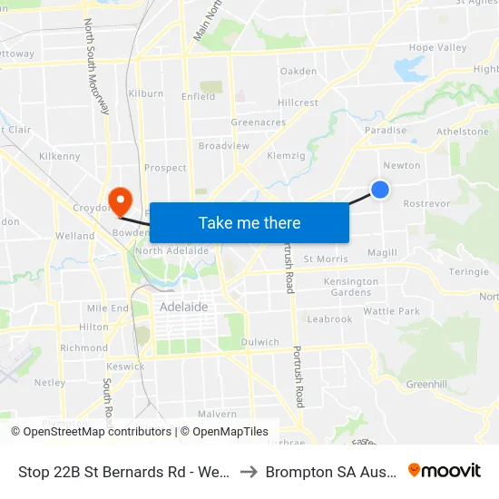 Stop 22B St Bernards Rd - West side to Brompton SA Australia map