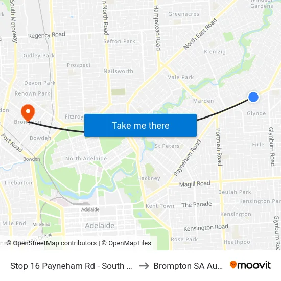 Stop 16 Payneham Rd - South East side to Brompton SA Australia map