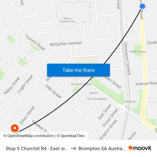 Stop 9 Churchill Rd - East side to Brompton SA Australia map