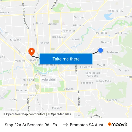 Stop 22A St Bernards Rd - East side to Brompton SA Australia map