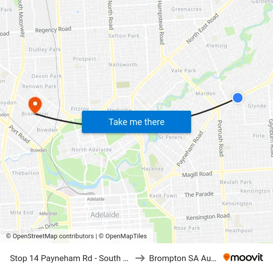 Stop 14 Payneham Rd - South East side to Brompton SA Australia map