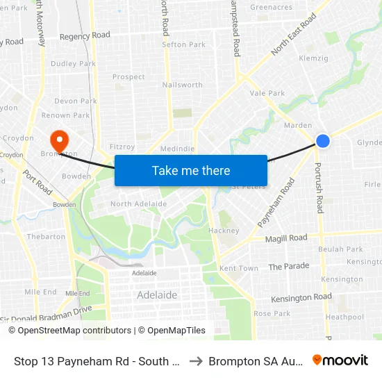 Stop 13 Payneham Rd - South East side to Brompton SA Australia map