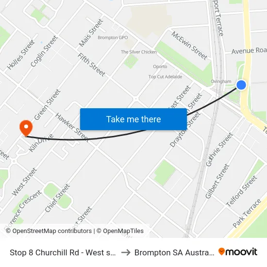 Stop 8 Churchill Rd - West side to Brompton SA Australia map