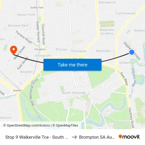 Stop 9 Walkerville Tce - South East side to Brompton SA Australia map