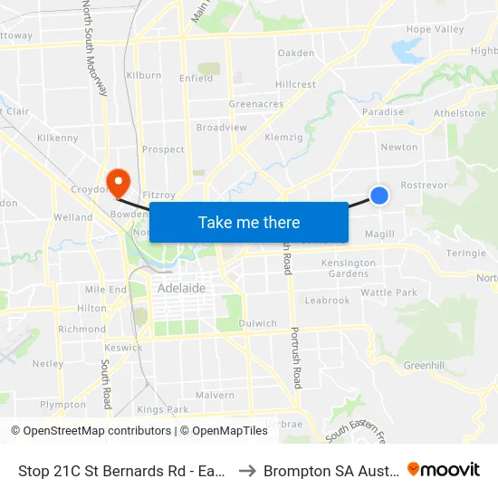 Stop 21C St Bernards Rd - East side to Brompton SA Australia map