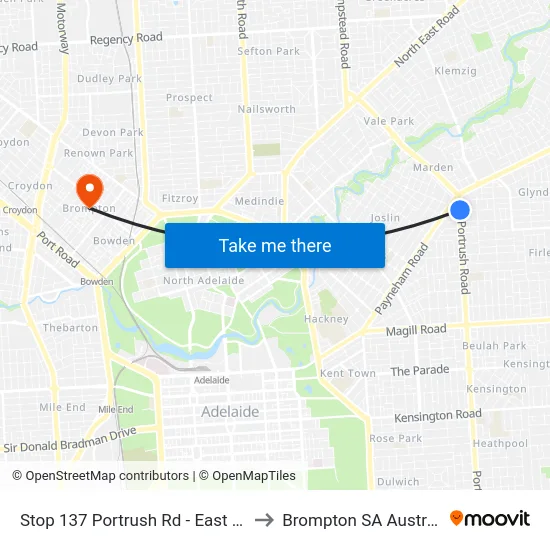 Stop 137 Portrush Rd - East side to Brompton SA Australia map