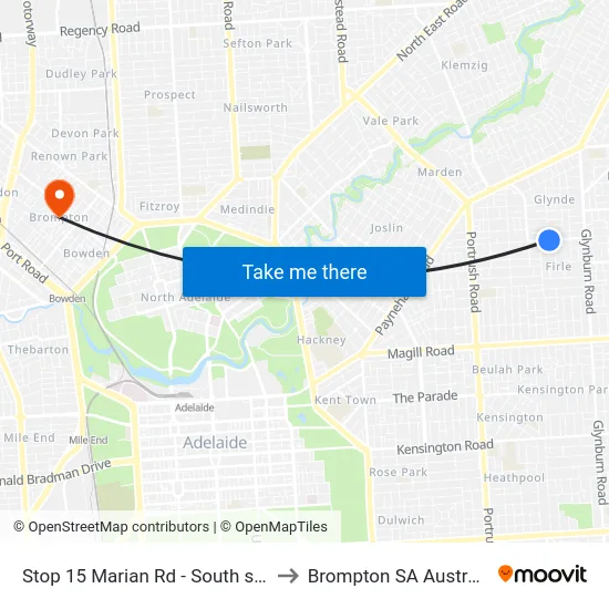 Stop 15 Marian Rd - South side to Brompton SA Australia map
