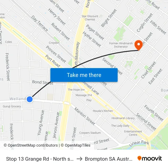 Stop 13 Grange Rd - North side to Brompton SA Australia map
