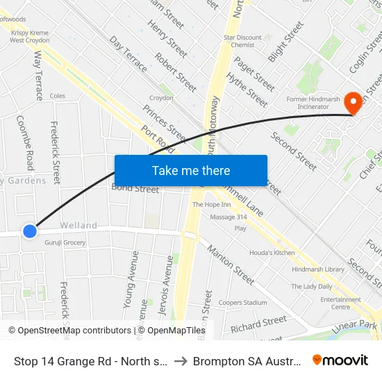 Stop 14 Grange Rd - North side to Brompton SA Australia map