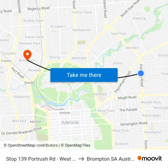 Stop 139 Portrush Rd - West side to Brompton SA Australia map