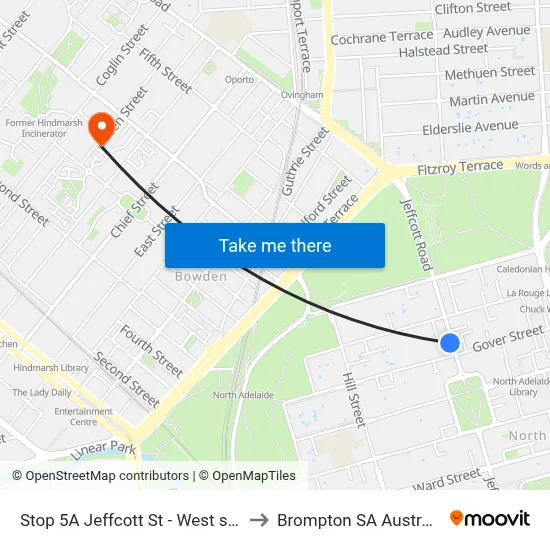 Stop 5A Jeffcott St - West side to Brompton SA Australia map