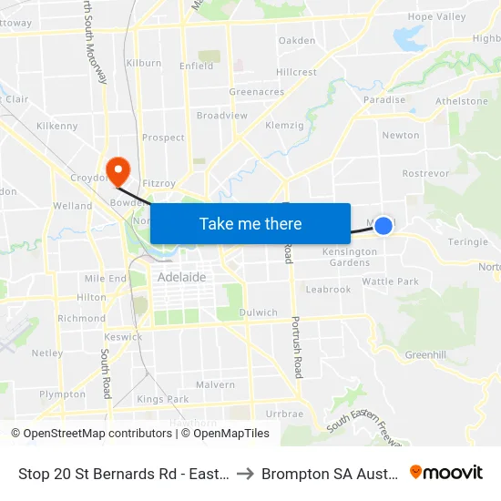 Stop 20 St Bernards Rd - East side to Brompton SA Australia map