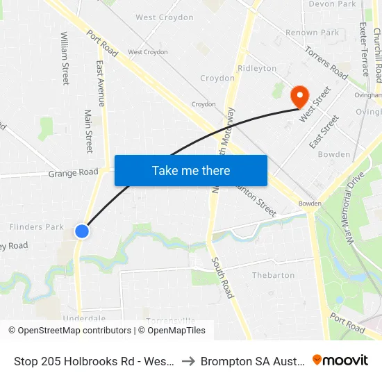 Stop 205 Holbrooks Rd - West side to Brompton SA Australia map