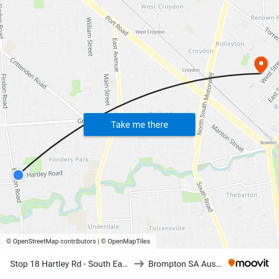 Stop 18 Hartley Rd - South East side to Brompton SA Australia map