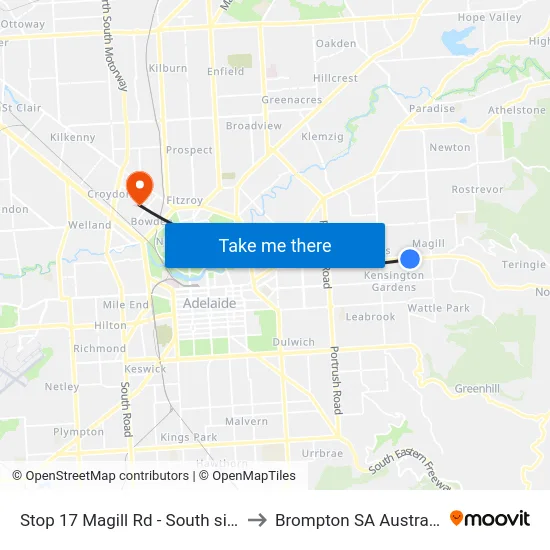 Stop 17 Magill Rd - South side to Brompton SA Australia map