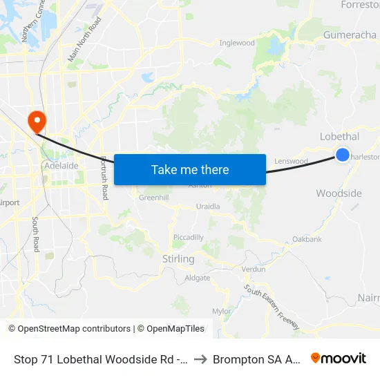 Stop 71 Lobethal Woodside Rd - North side to Brompton SA Australia map