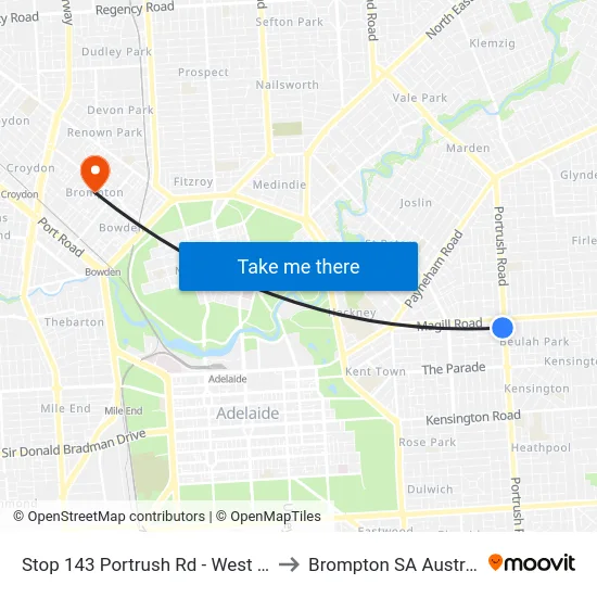 Stop 143 Portrush Rd - West side to Brompton SA Australia map