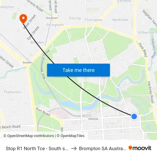 Stop R1 North Tce - South side to Brompton SA Australia map