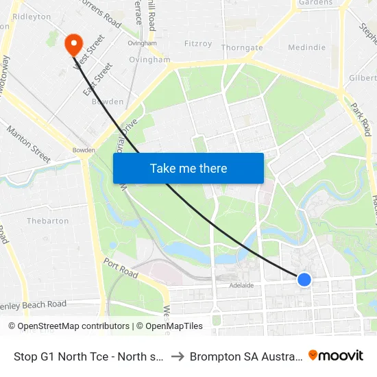 Stop G1 North Tce - North side to Brompton SA Australia map