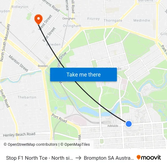 Stop F1 North Tce - North side to Brompton SA Australia map