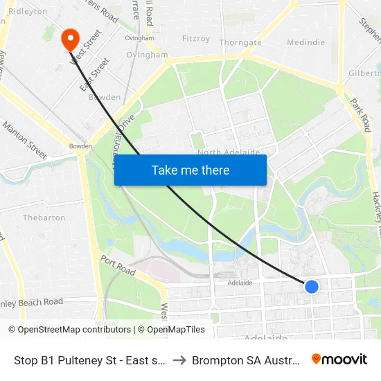 Stop B1 Pulteney St - East side to Brompton SA Australia map