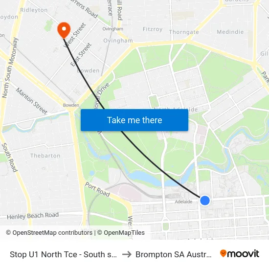 Stop U1 North Tce - South side to Brompton SA Australia map