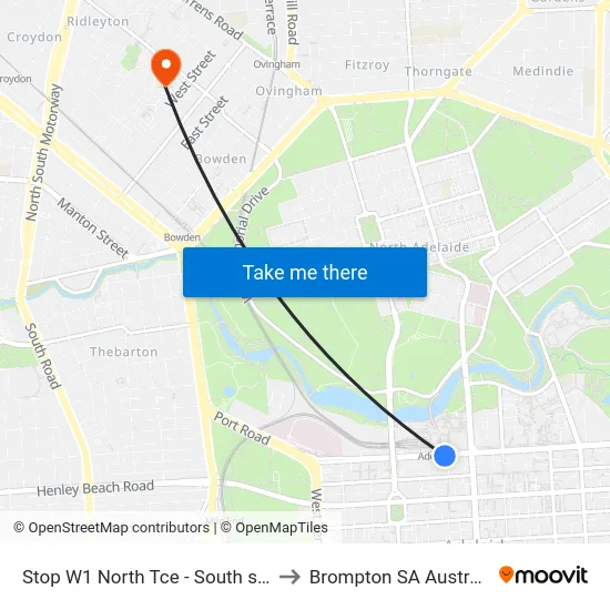Stop W1 North Tce - South side to Brompton SA Australia map