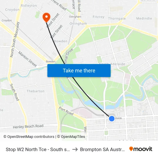 Stop W2 North Tce - South side to Brompton SA Australia map