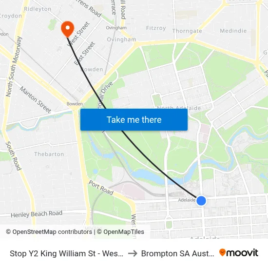 Stop Y2 King William St - West side to Brompton SA Australia map