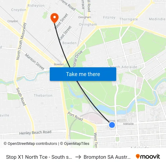 Stop X1 North Tce - South side to Brompton SA Australia map
