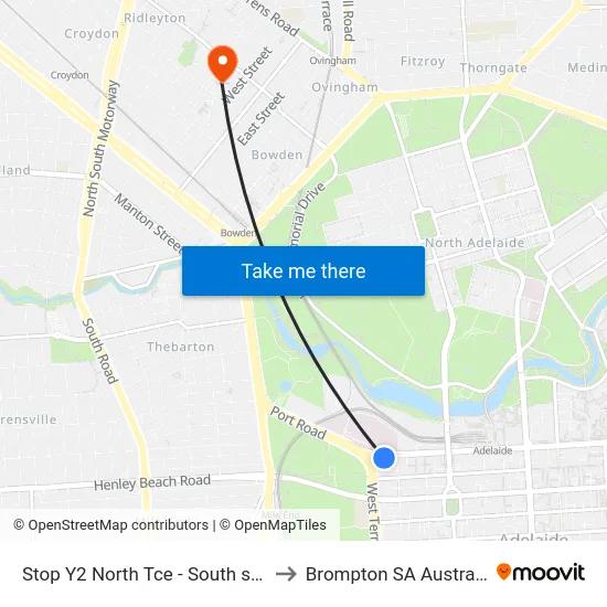 Stop Y2 North Tce - South side to Brompton SA Australia map