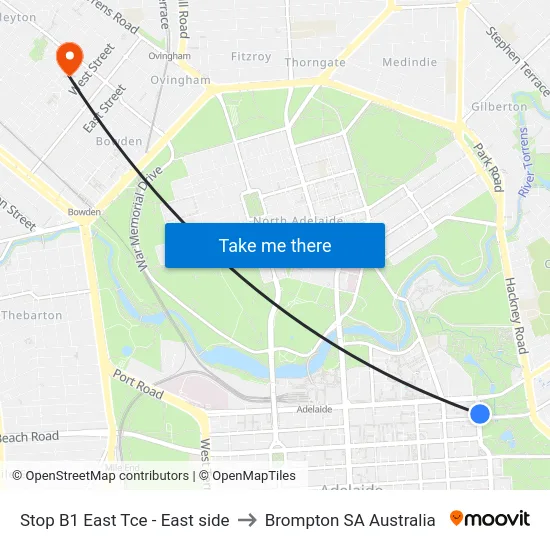 Stop B1 East Tce - East side to Brompton SA Australia map