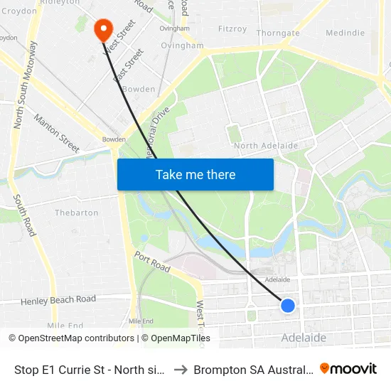 Stop E1 Currie St - North side to Brompton SA Australia map